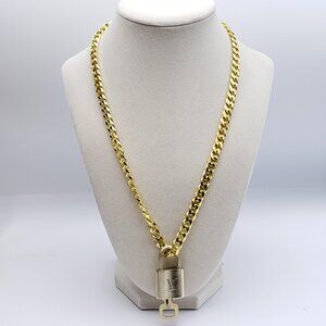 Stainless Steel Gold-Plated Necklace with Authentic Louis Vuitton Padlock